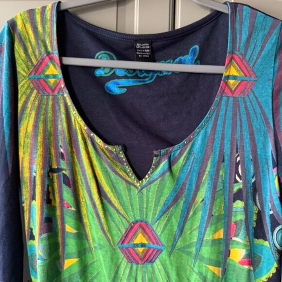 Desigual Women's Y2K Abstract‎ Floral Print L/S A-Line Dress, Navy Green, S - Picture 4 of 12